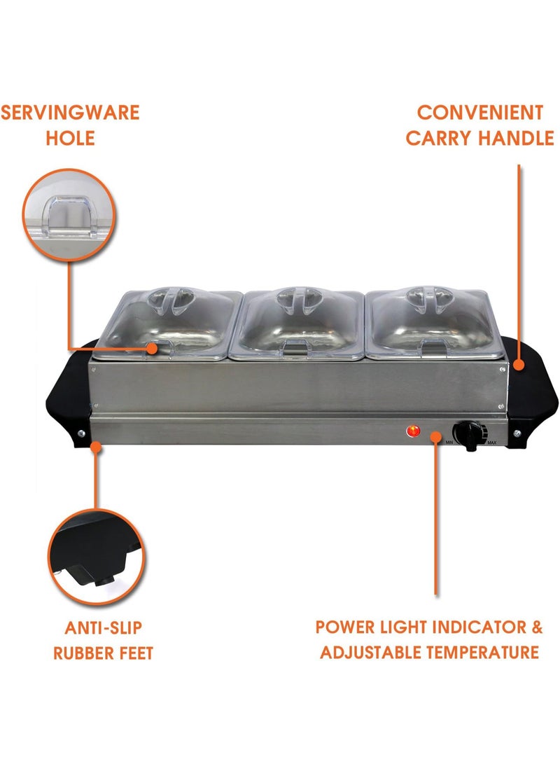 ميجاتشيف خادم طاولة وسخان طعام بثلاثة صناديق قابلة للإزالة، مع صينية ساخنة وصينية قابلة للإزالة وإطار للصينية القابل للإزالة - Image 3